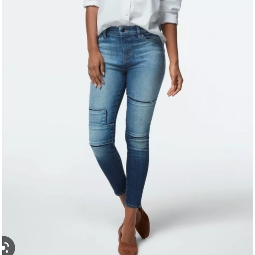 J brand alana high rise crop jeans jasper patched knees dark denim women’s 26